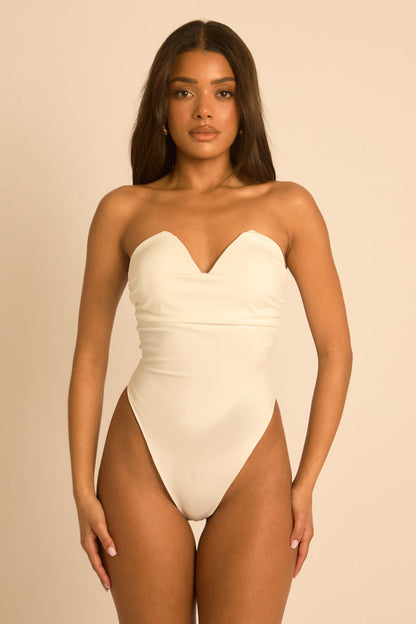 White V Bar Bandeau Bodysuit - Jolanda