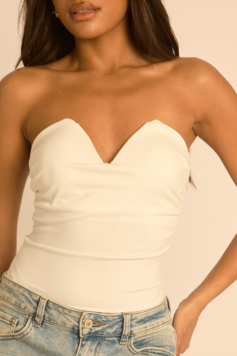 White V Bar Bandeau Bodysuit - Jolanda