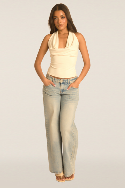 Beige Halterneck Cowl Top - Calla