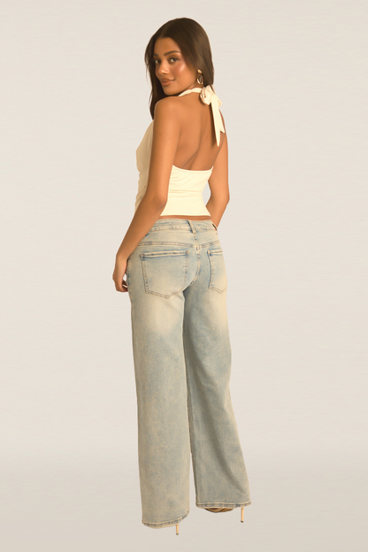 Beige Halterneck Cowl Top - Calla