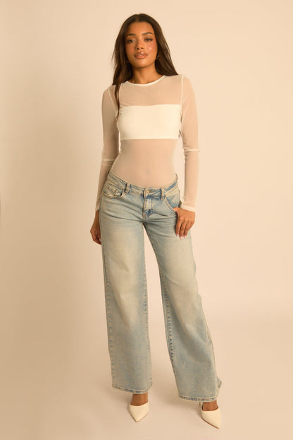 White Mesh Long Sleeve Bodysuit - Maris