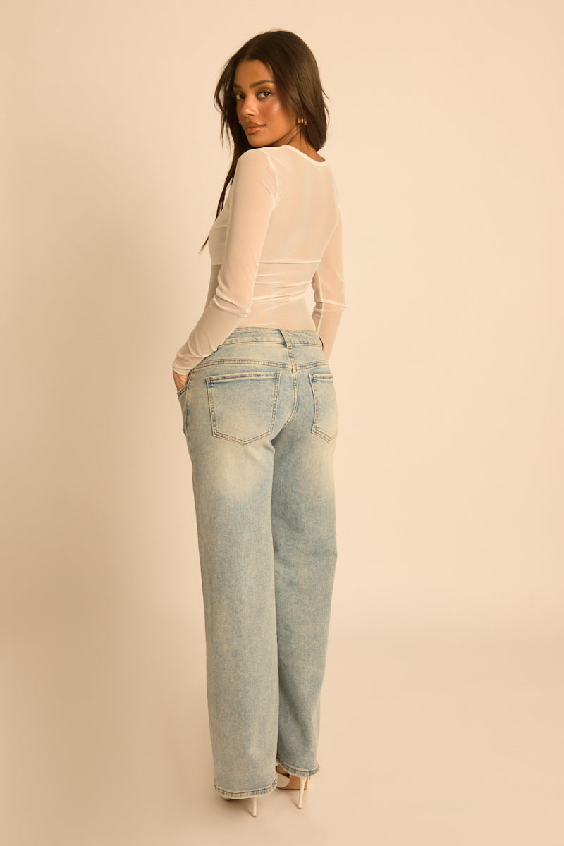 White Mesh Long Sleeve Bodysuit - Maris
