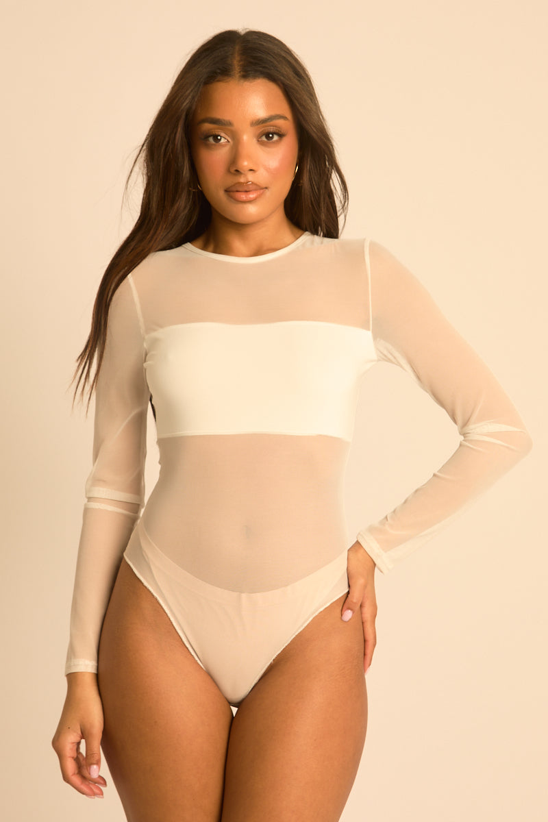 White Mesh Long Sleeve Bodysuit - Maris