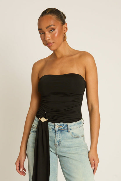 Black Bandeau Trim Detail Bodysuit - Treena