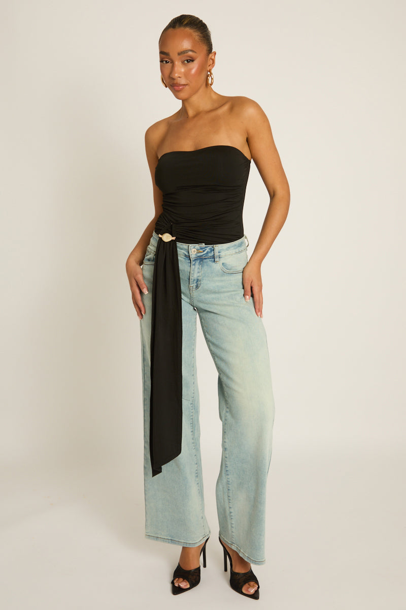 Black Bandeau Trim Detail Bodysuit - Treena