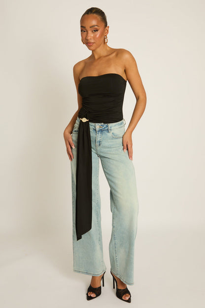 Black Bandeau Trim Detail Bodysuit - Treena