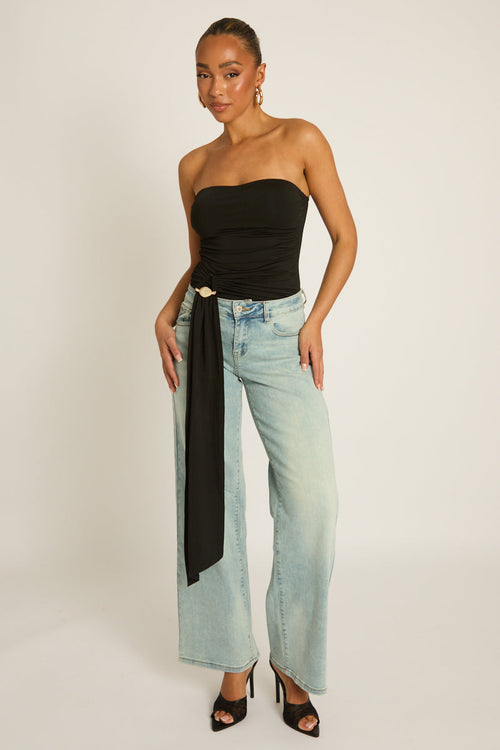 Black Bandeau Trim Detail Bodysuit - Treena
