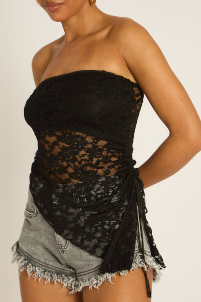 Black Lace Asymmetric Bandeau Top - Hartley