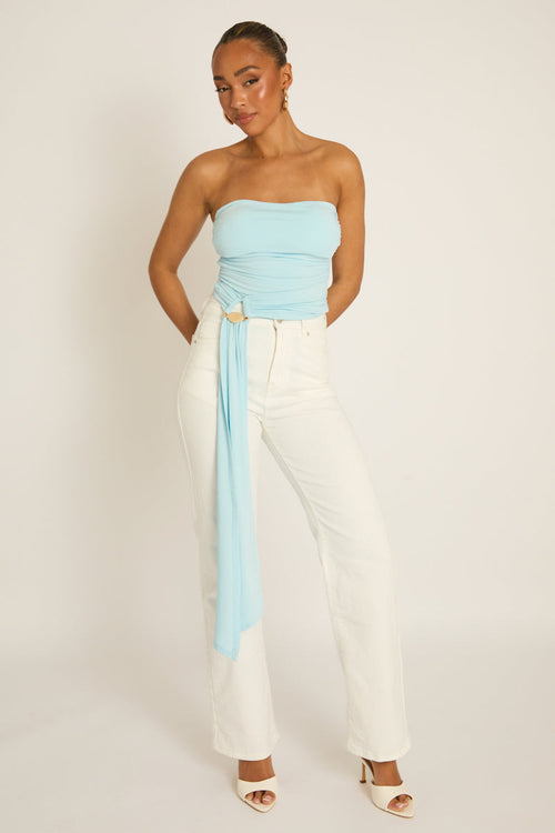 Blue Bandeau Trim Detail Bodysuit - Treena