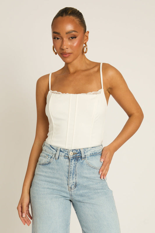 White Lace Detail Corset Top - Darcia